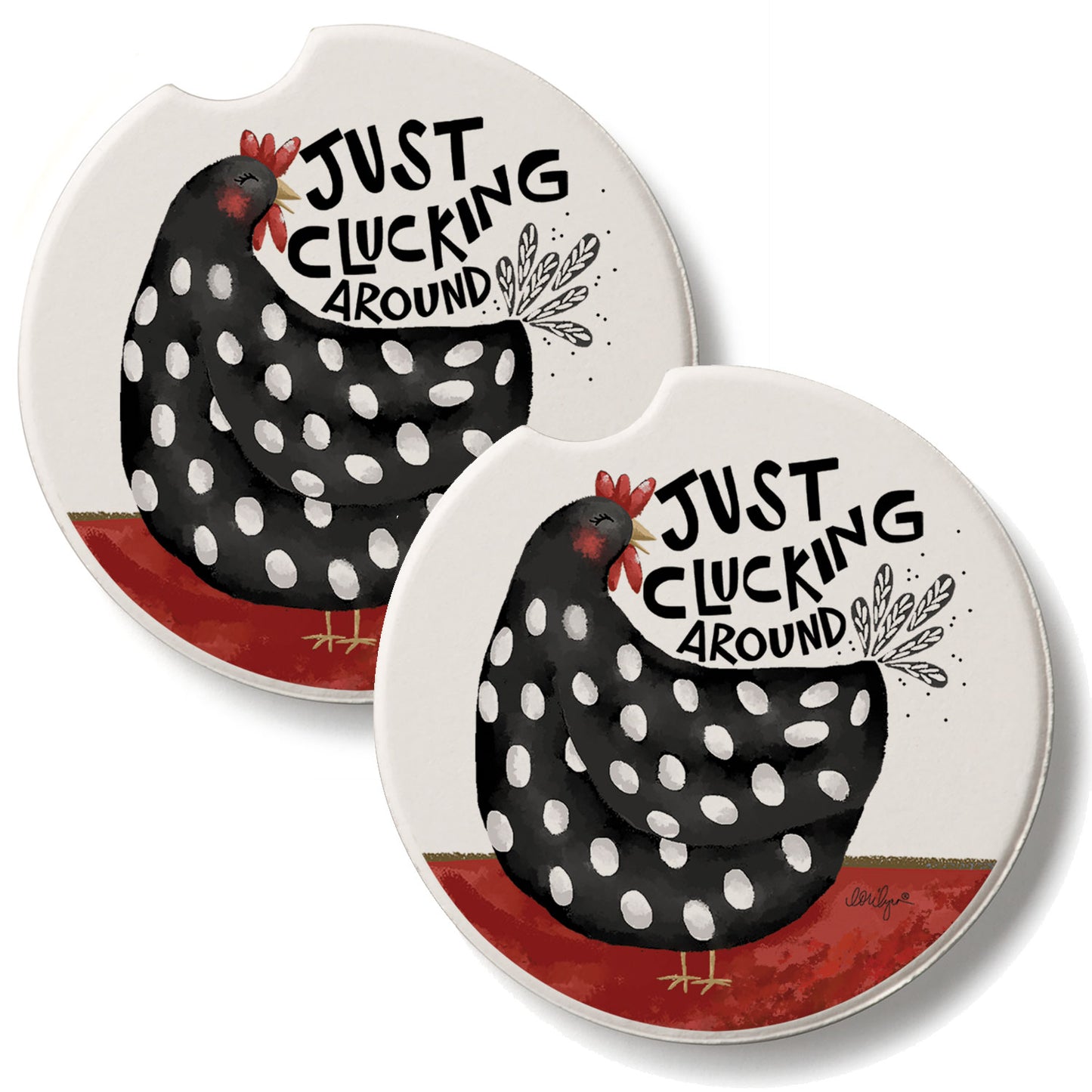 Cluckin' Around 2 Pack Absorbent Stone Car Coasters 2.6" Manufactured in the USA
