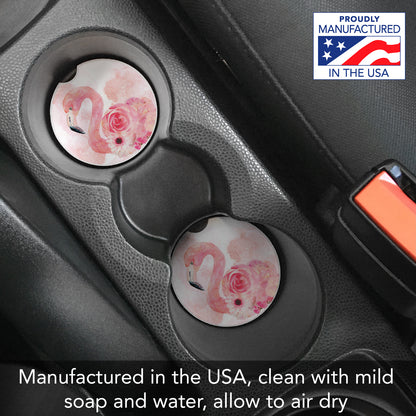 Floral Flamingo 2 Pack Absorbent Stone Car Coasters 2.6" Manufactured in the USA