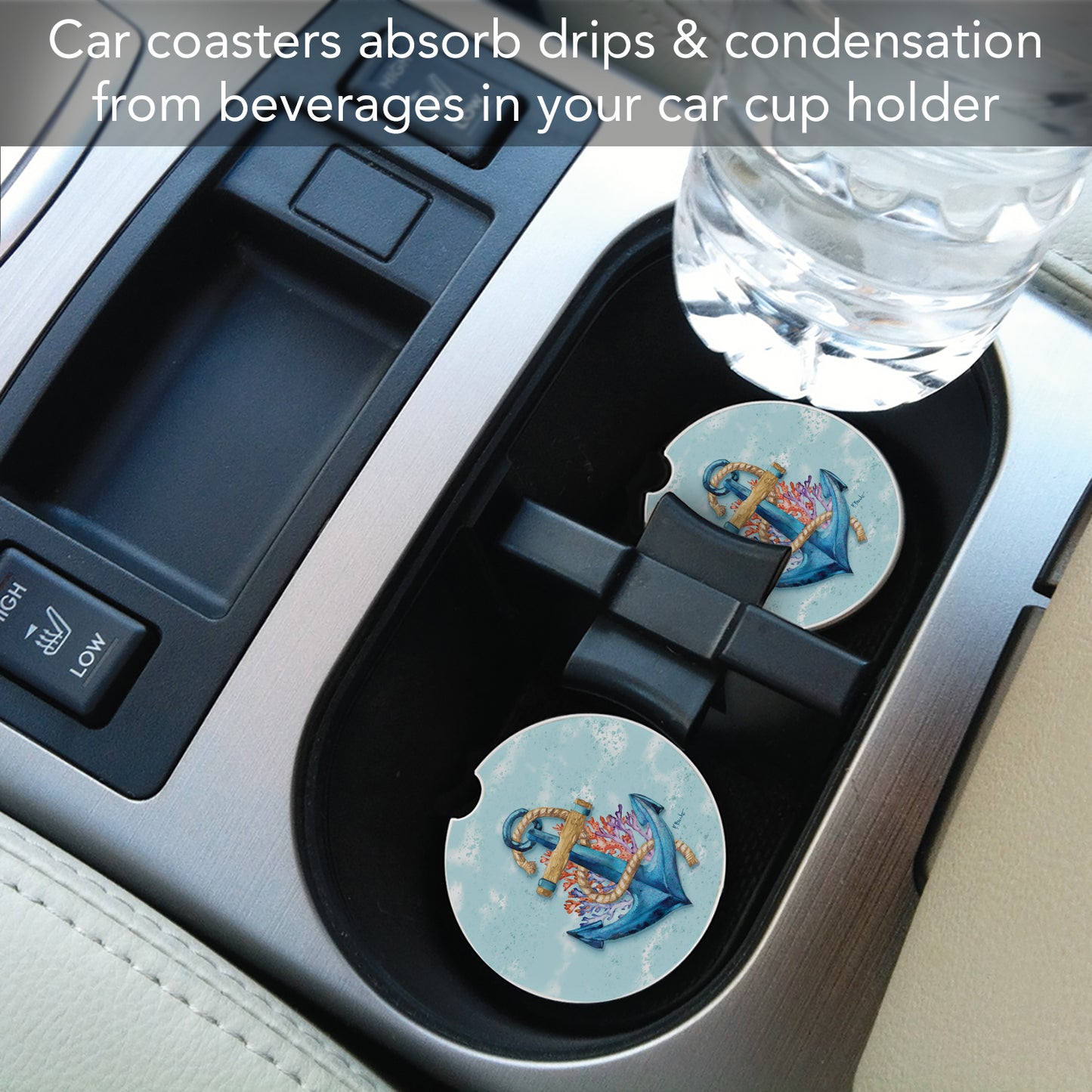 Submerged Anchor 2 Pack Absorbent Stone Car Coasters 2.6" Manufactured in the USA