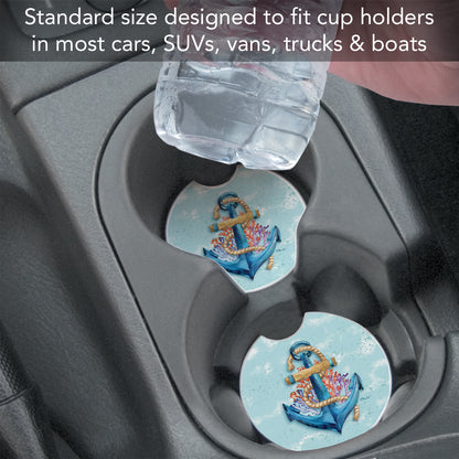 Submerged Anchor 2 Pack Absorbent Stone Car Coasters 2.6" Manufactured in the USA