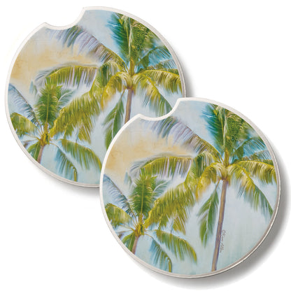 Sunset Palms 2 Pack Absorbent Stone Car Coasters 2.6" Manufactured in the USA