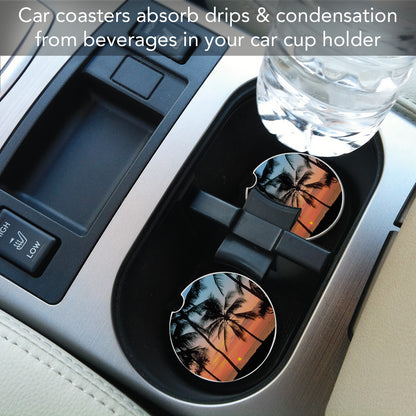 Palms 2 Pack Absorbent Stone Car Coasters 2.6" Manufactured in the USA