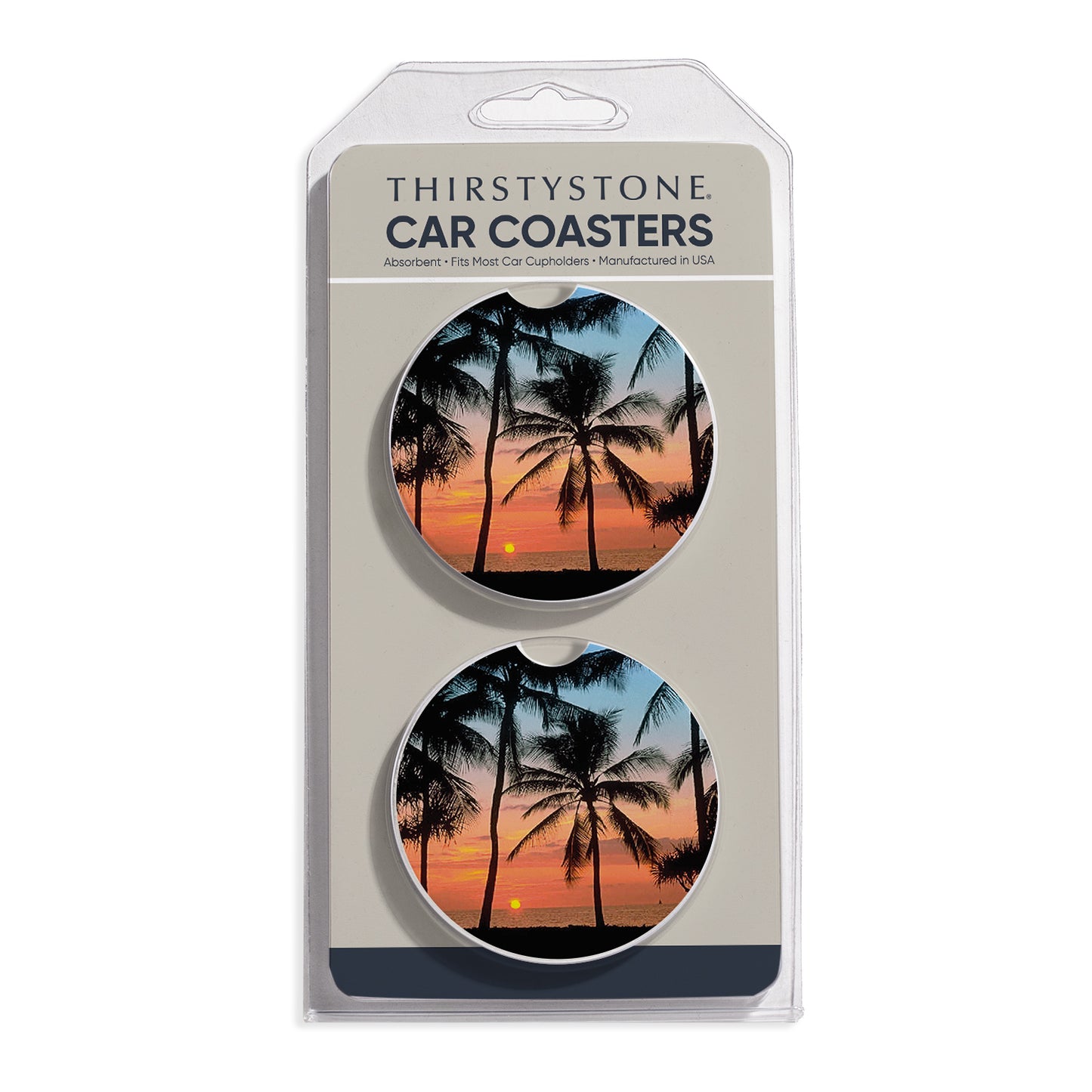 Palms 2 Pack Absorbent Stone Car Coasters 2.6" Manufactured in the USA
