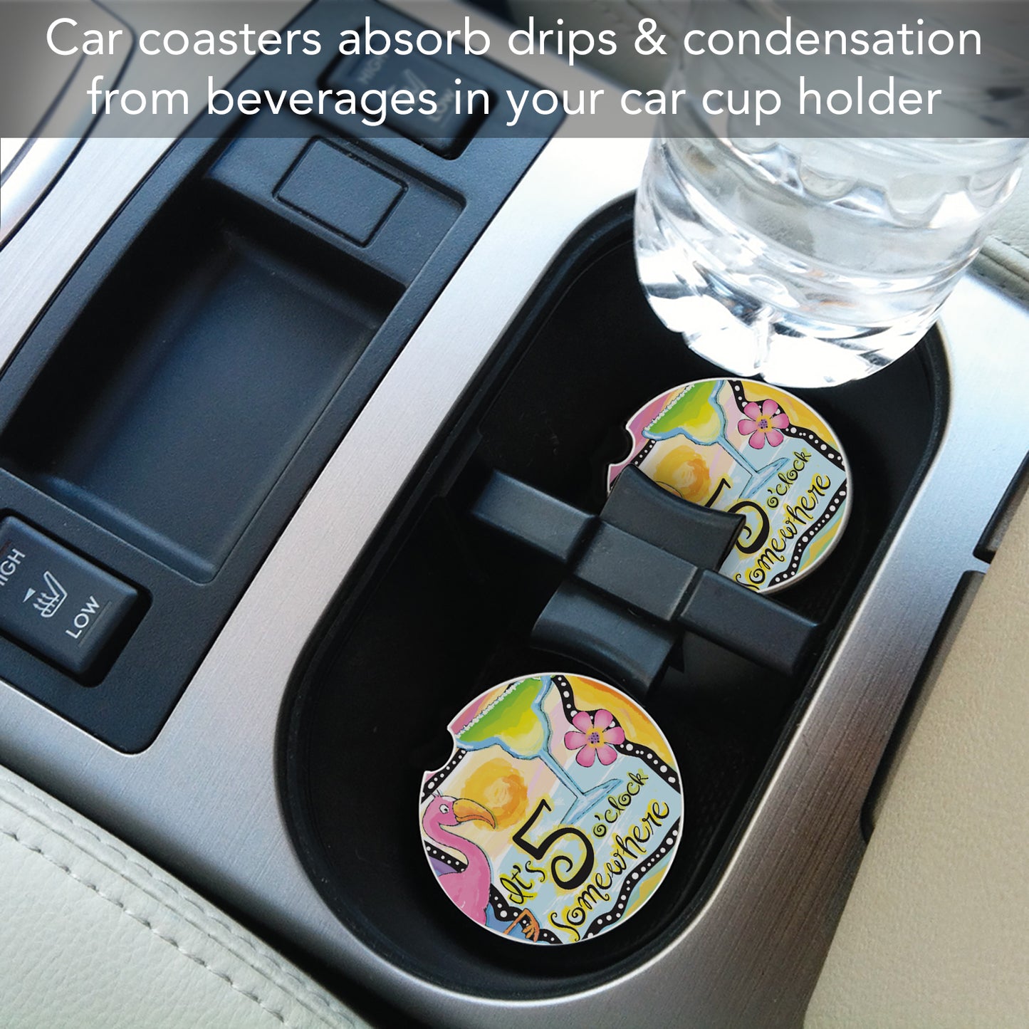 Five O' Clock Somewhere 2 Pack Absorbent Stone Car Coasters 2.6" Manufactured in the USA