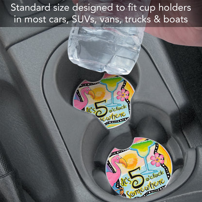 Five O' Clock Somewhere 2 Pack Absorbent Stone Car Coasters 2.6" Manufactured in the USA
