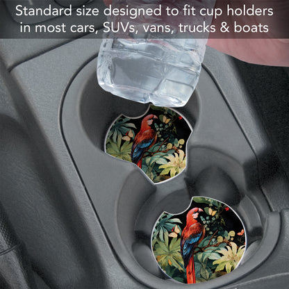 Parrot Party 2 Pack Absorbent Stone Car Coasters 2.6" Manufactured in the USA