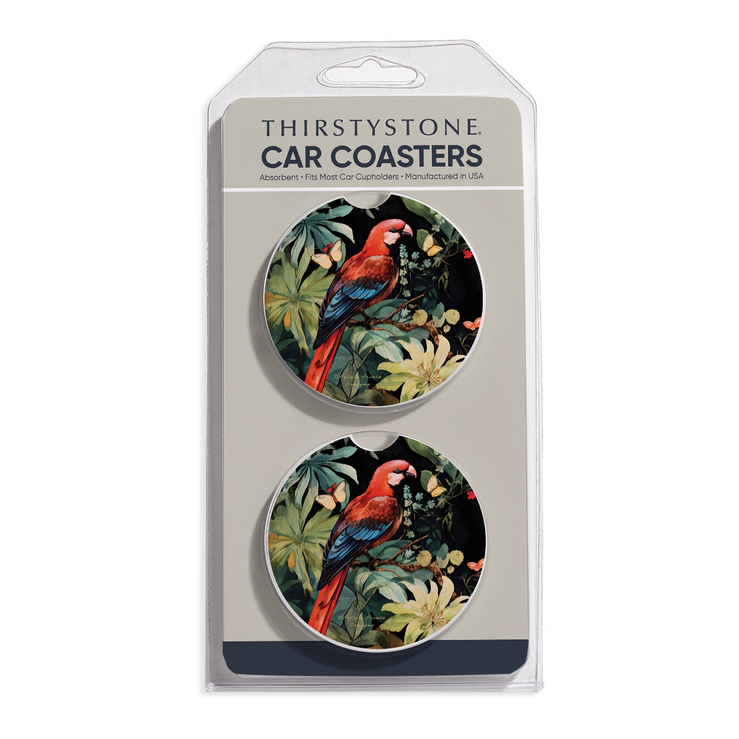 Parrot Party 2 Pack Absorbent Stone Car Coasters 2.6" Manufactured in the USA