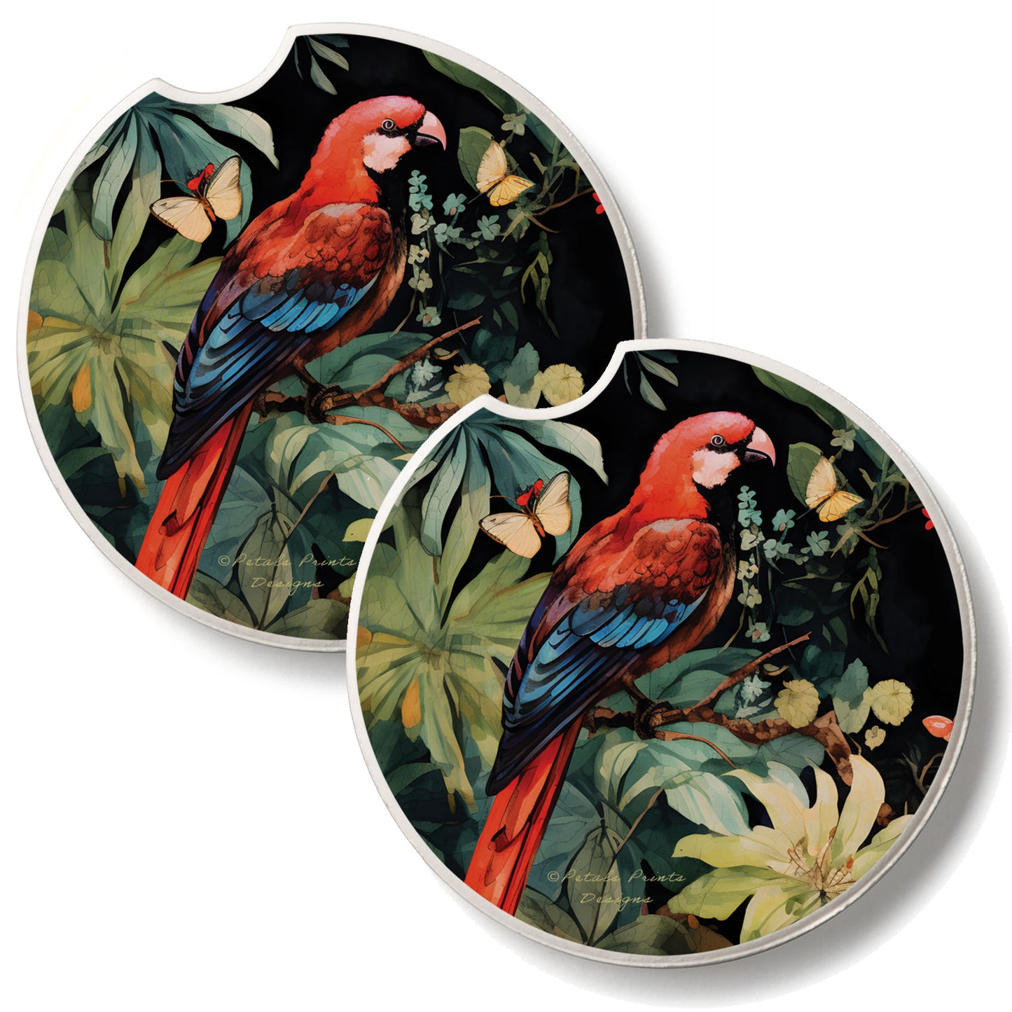 Parrot Party 2 Pack Absorbent Stone Car Coasters 2.6" Manufactured in the USA