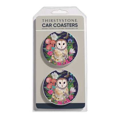 Barn Owl 2 Pack Absorbent Stone Car Coasters 2.6" Manufactured in the USA