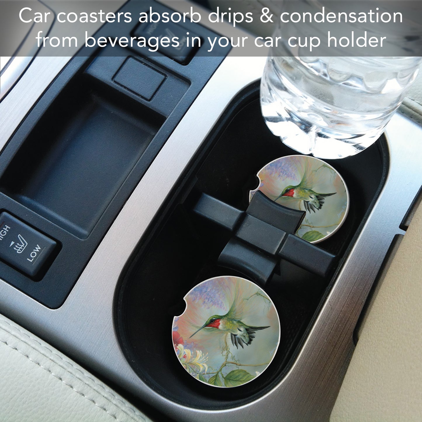 Hummingbird 2 Pack Absorbent Stone Car Coasters 2.6" Manufactured in the USA