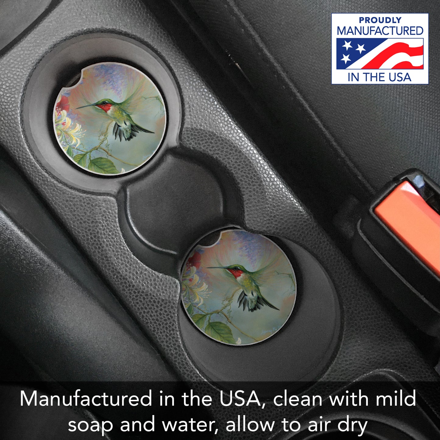 Hummingbird 2 Pack Absorbent Stone Car Coasters 2.6" Manufactured in the USA
