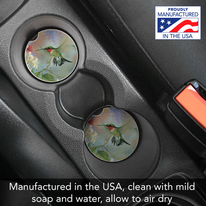 Hummingbird 2 Pack Absorbent Stone Car Coasters 2.6" Manufactured in the USA