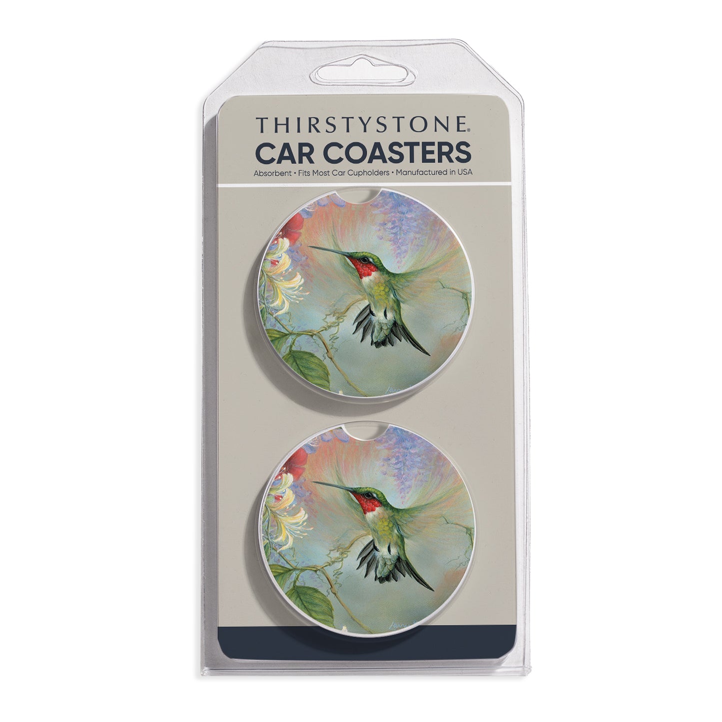 Hummingbird 2 Pack Absorbent Stone Car Coasters 2.6" Manufactured in the USA