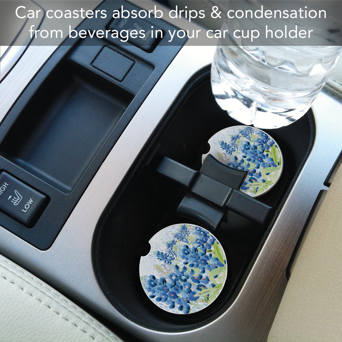 Bluebonnet Field 2 Pack Absorbent Stone Car Coasters 2.6" Manufactured in the USA