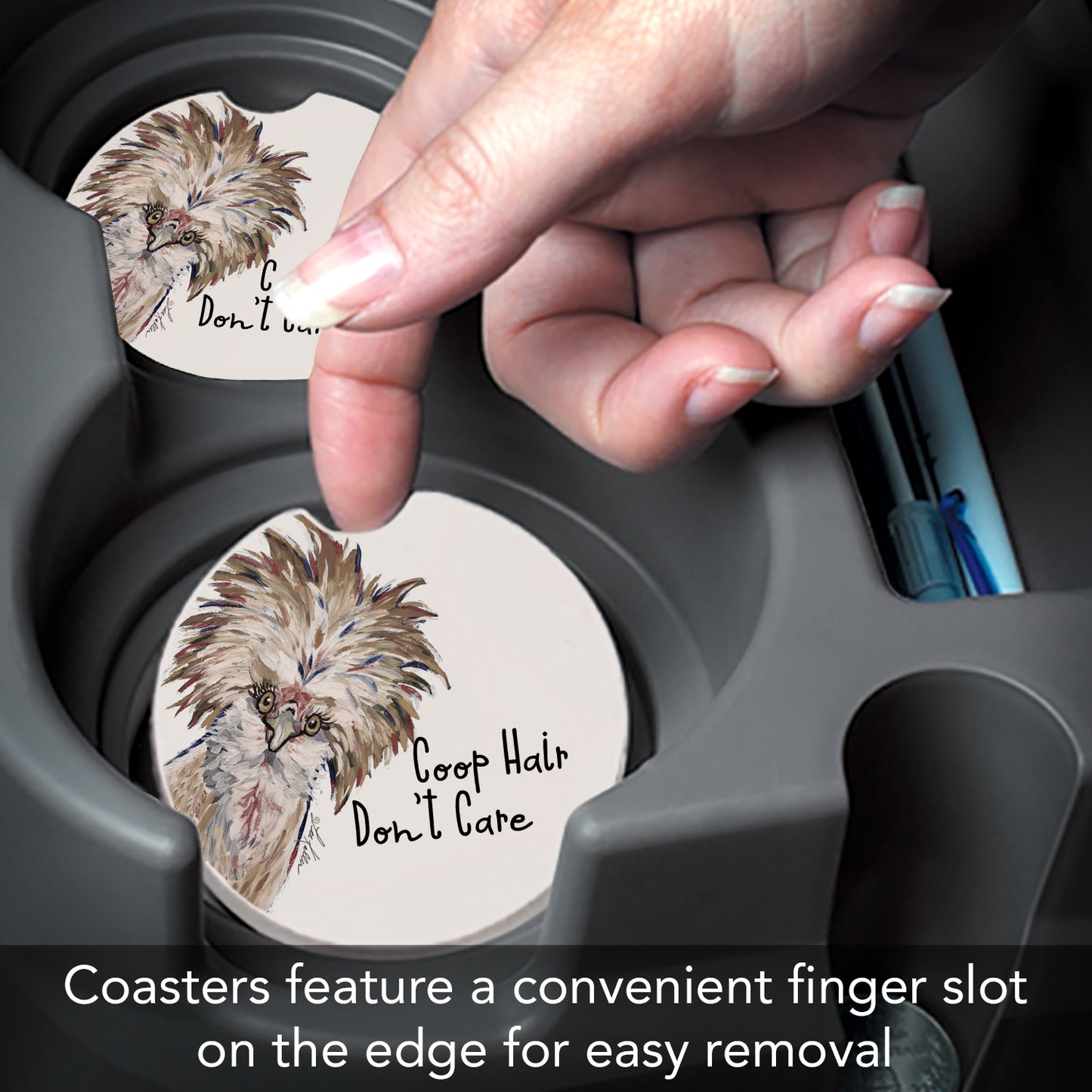 Coop Hair 2 Pack Absorbent Stone Car Coasters 2.6" Manufactured in the USA