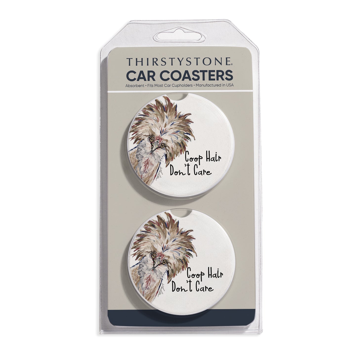 Coop Hair 2 Pack Absorbent Stone Car Coasters 2.6" Manufactured in the USA