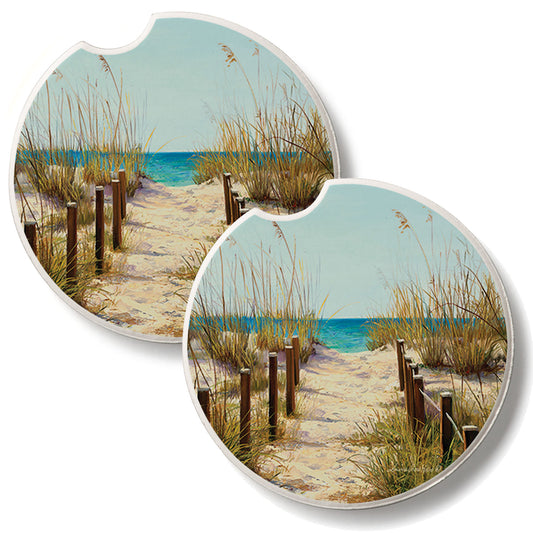 Path to the Ocean 2 Pack Absorbent Stone Car Coasters 2.6" Manufactured in the USA