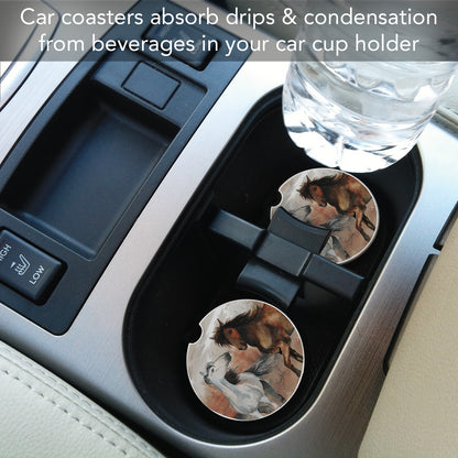 Southwest Horses 2 Pack Absorbent Stone Car Coasters 2.6" Manufactured in the USA