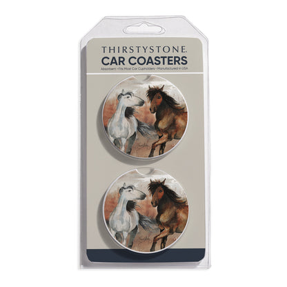 Southwest Horses 2 Pack Absorbent Stone Car Coasters 2.6" Manufactured in the USA