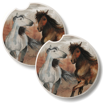 Southwest Horses 2 Pack Absorbent Stone Car Coasters 2.6" Manufactured in the USA