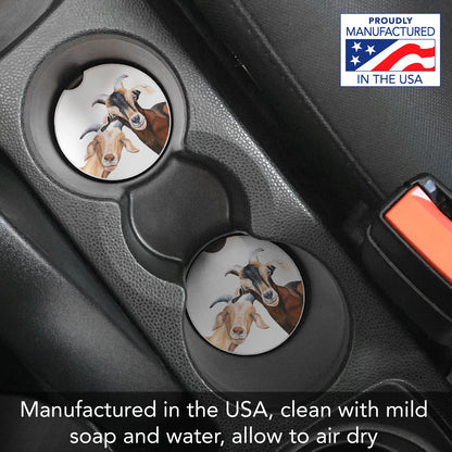 Goats 2 Pack Absorbent Stone Car Coasters 2.6" Manufactured in the USA