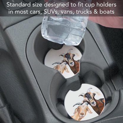 Goats 2 Pack Absorbent Stone Car Coasters 2.6" Manufactured in the USA