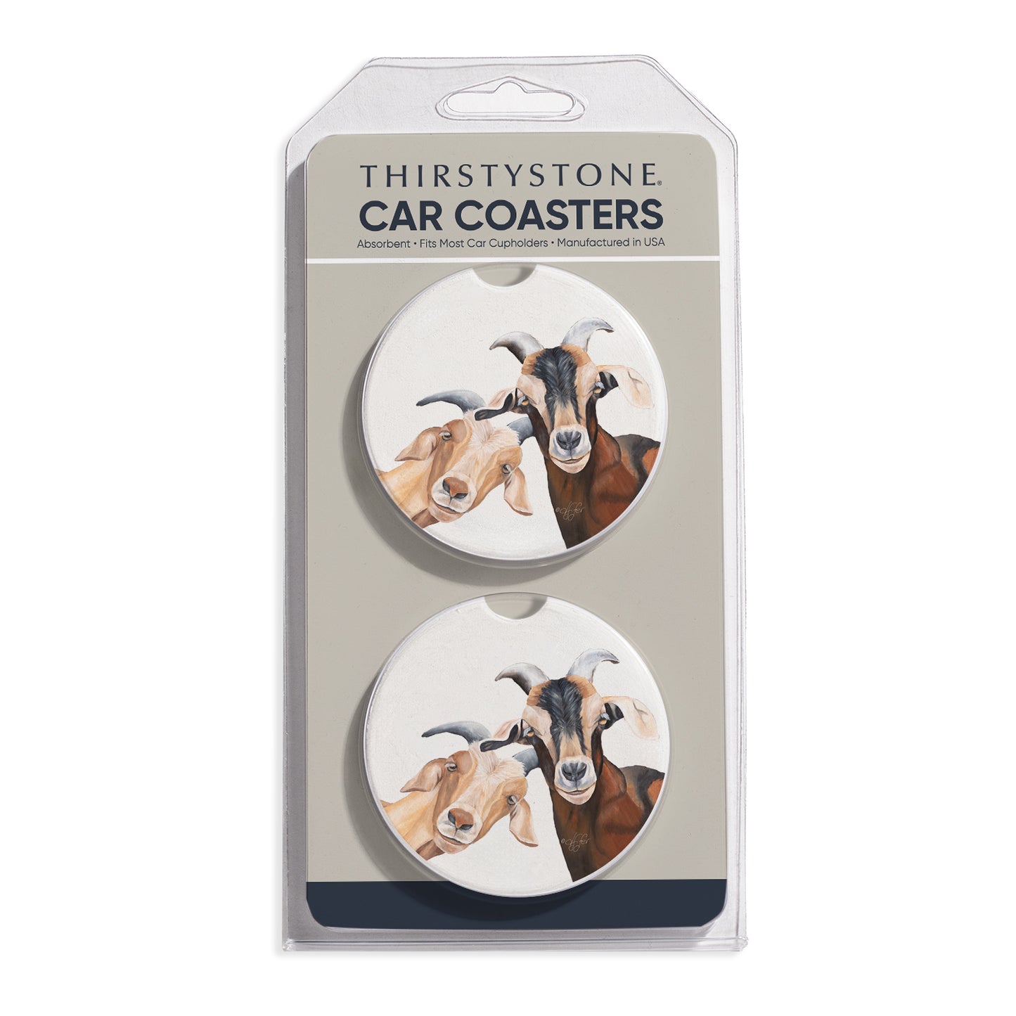 Goats 2 Pack Absorbent Stone Car Coasters 2.6" Manufactured in the USA