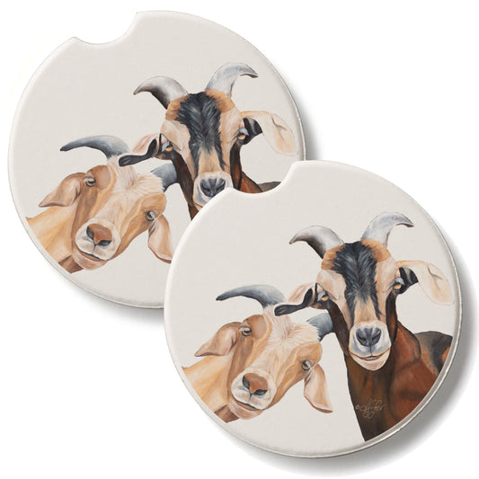 Goats 2 Pack Absorbent Stone Car Coasters 2.6" Manufactured in the USA