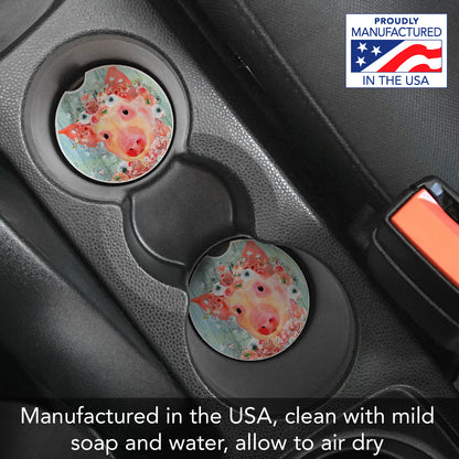 Crowned Piggy 2 Pack Absorbent Stone Car Coasters 2.6" Manufactured in the USA