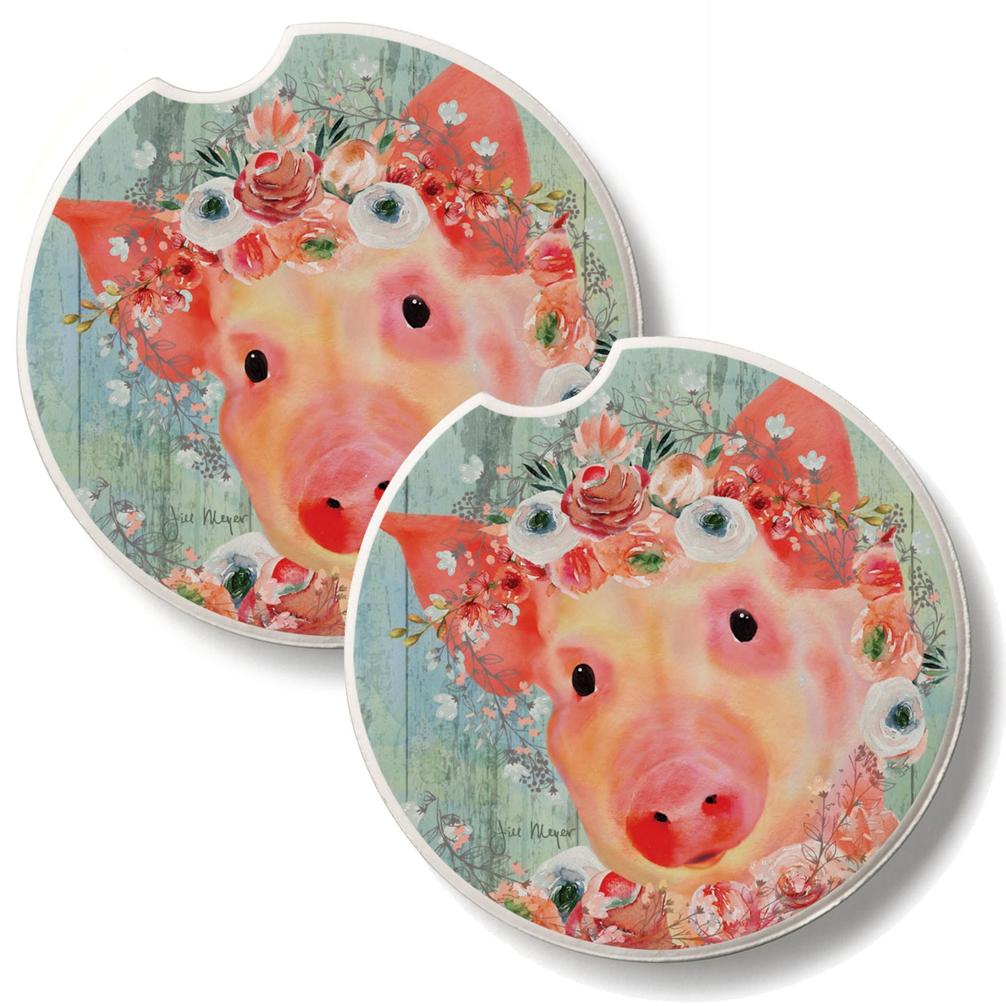 Crowned Piggy 2 Pack Absorbent Stone Car Coasters 2.6" Manufactured in the USA