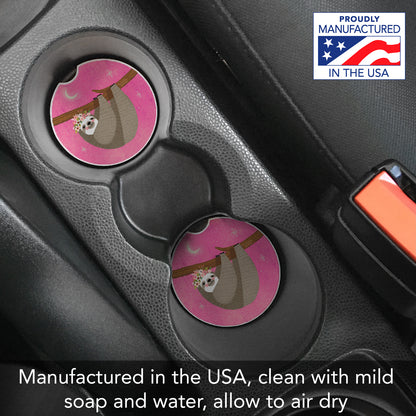 Pink Sloth 2 Pack Absorbent Stone Car Coasters 2.6" Manufactured in the USA