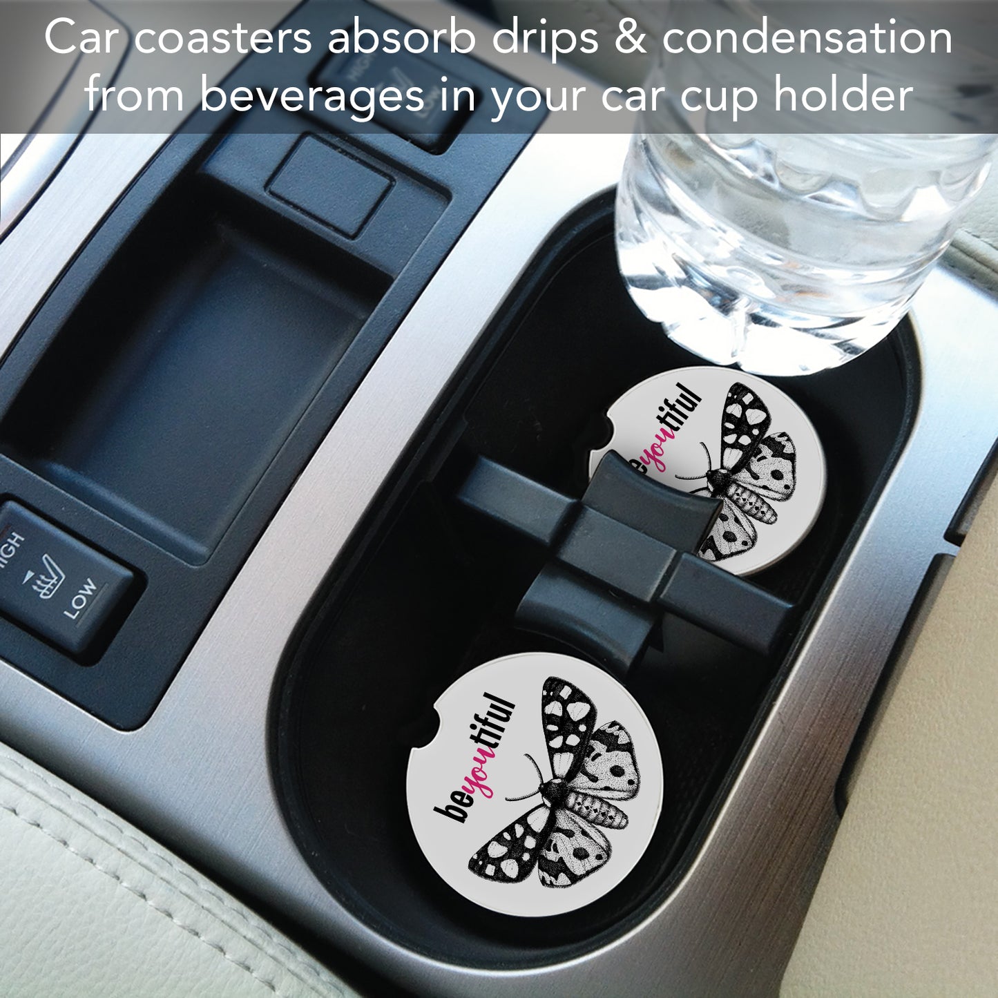 BeYoutiful 2 Pack Absorbent Stone Car Coasters 2.6" Manufactured in the USA