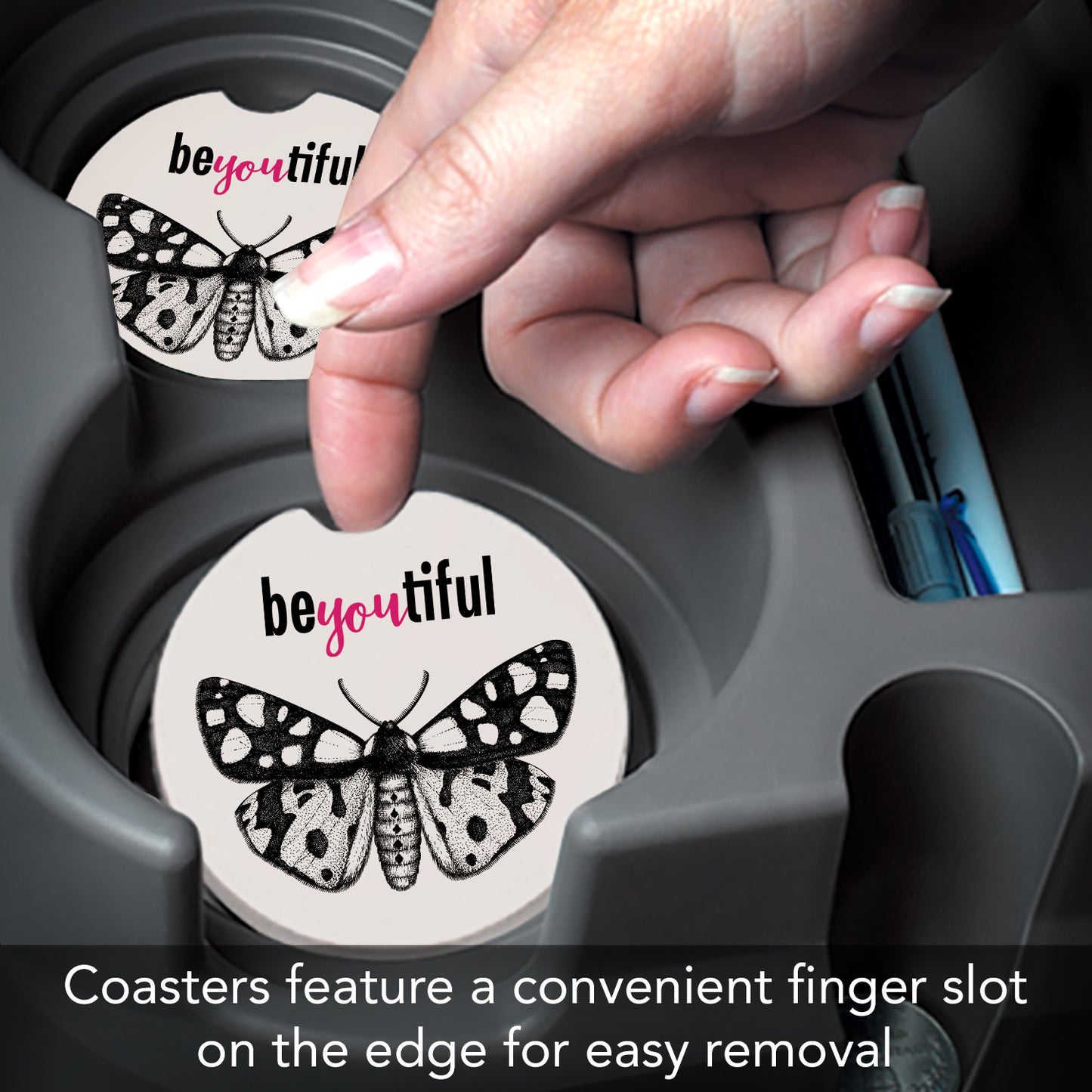 BeYoutiful 2 Pack Absorbent Stone Car Coasters 2.6" Manufactured in the USA