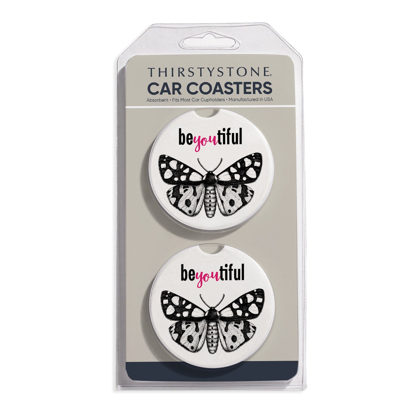 BeYoutiful 2 Pack Absorbent Stone Car Coasters 2.6" Manufactured in the USA
