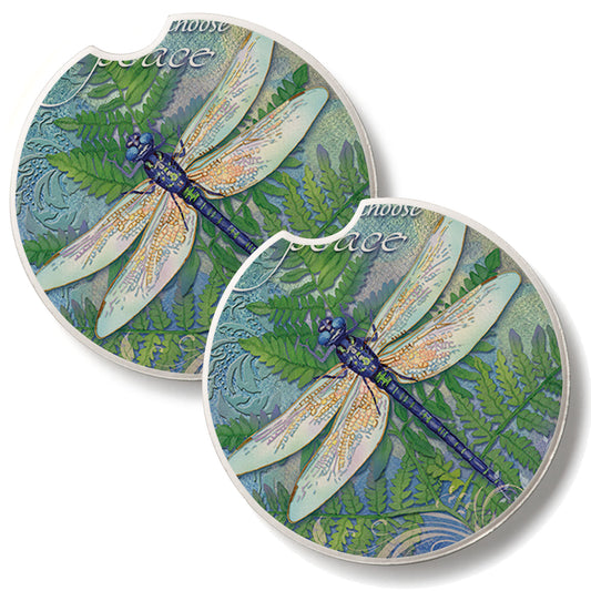 Dragonfly Inspiration 2 Pack Absorbent Stone Car Coasters 2.6" Manufactured in the USA