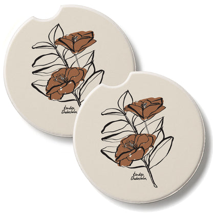 Mocha Flower 2 Pack Absorbent Stone Car Coasters 2.6" Manufactured in the USA