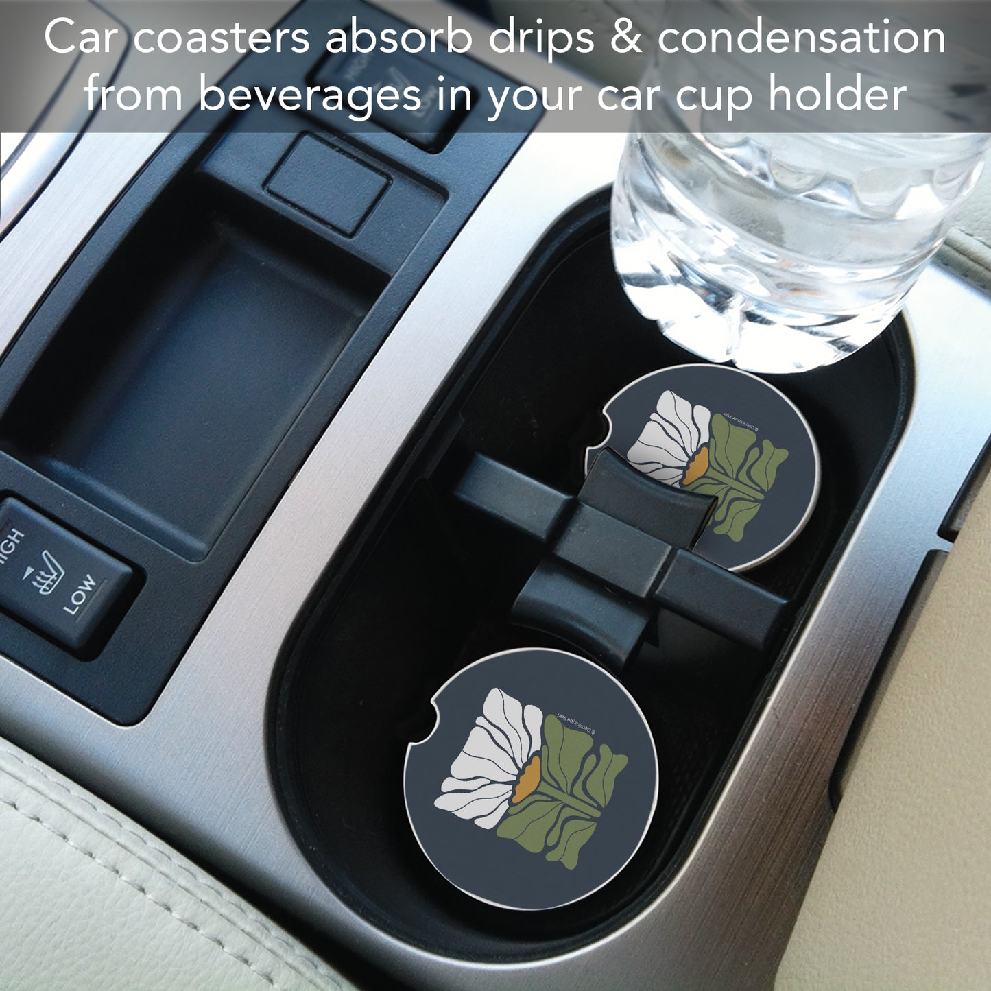 Boho Floral 2 Pack Absorbent Stone Car Coasters 2.6" Manufactured in the USA