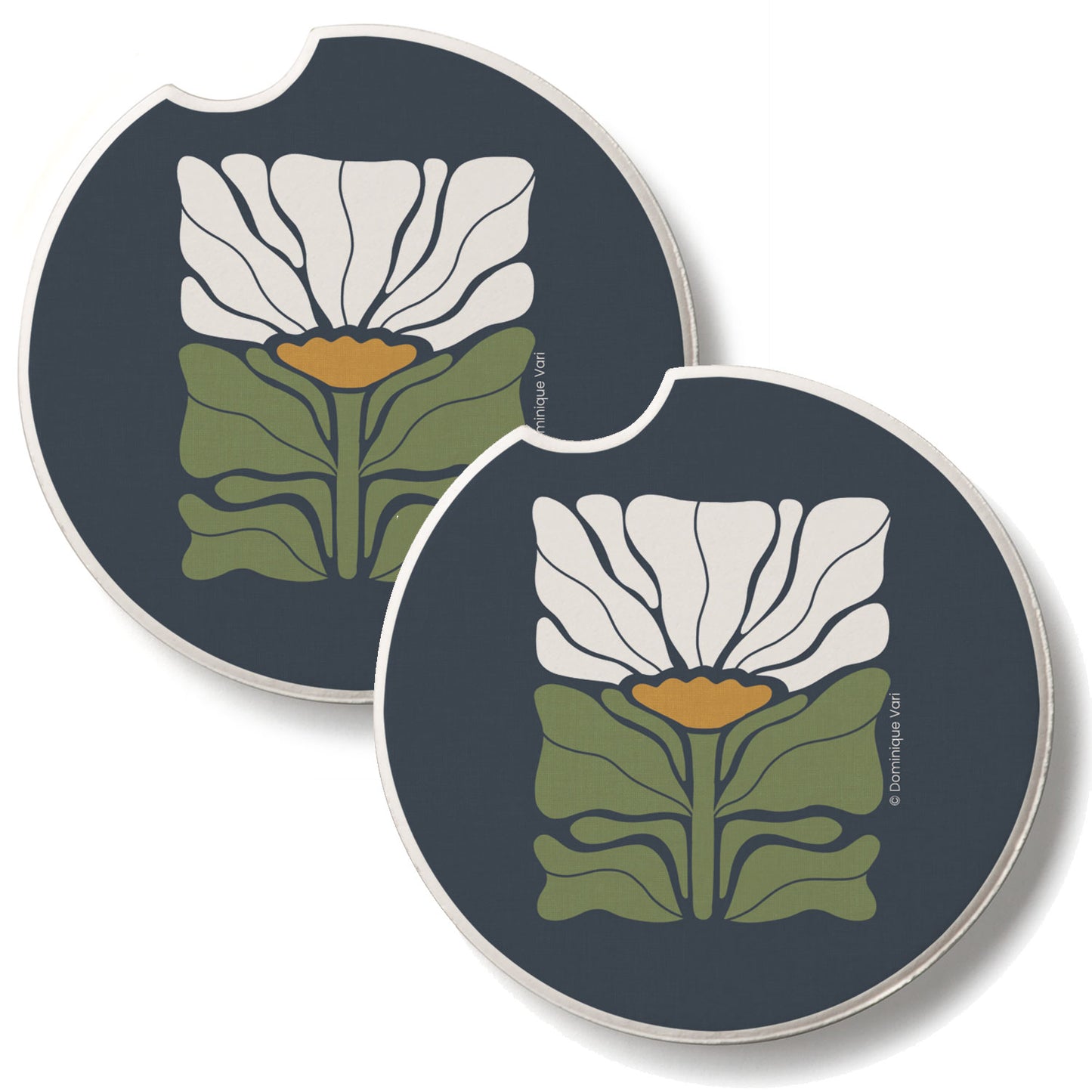 Boho Floral 2 Pack Absorbent Stone Car Coasters 2.6" Manufactured in the USA