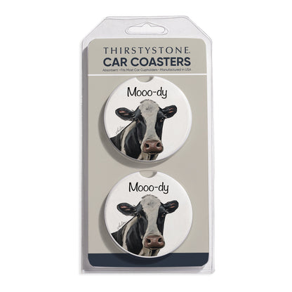Mooo-dy 2 Pack Absorbent Stone Car Coasters 2.6" Manufactured in the USA