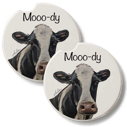 Mooo-dy 2 Pack Absorbent Stone Car Coasters 2.6" Manufactured in the USA