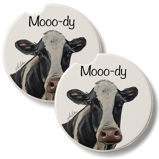 Mooo-dy 2 Pack Absorbent Stone Car Coasters 2.6" Manufactured in the USA