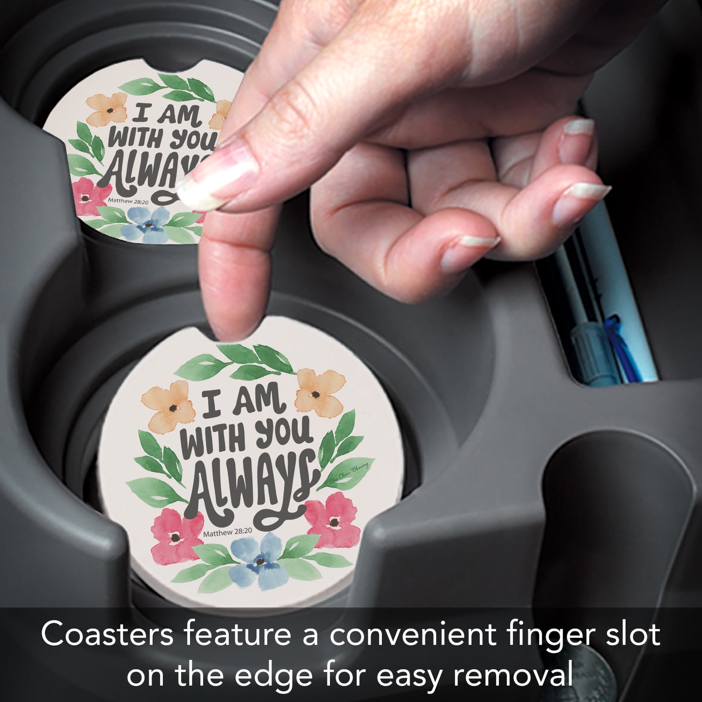 Always With You 2 Pack Absorbent Stone Car Coasters 2.6" Manufactured in the USA