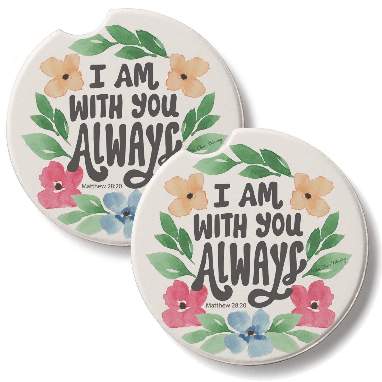 Always With You 2 Pack Absorbent Stone Car Coasters 2.6" Manufactured in the USA