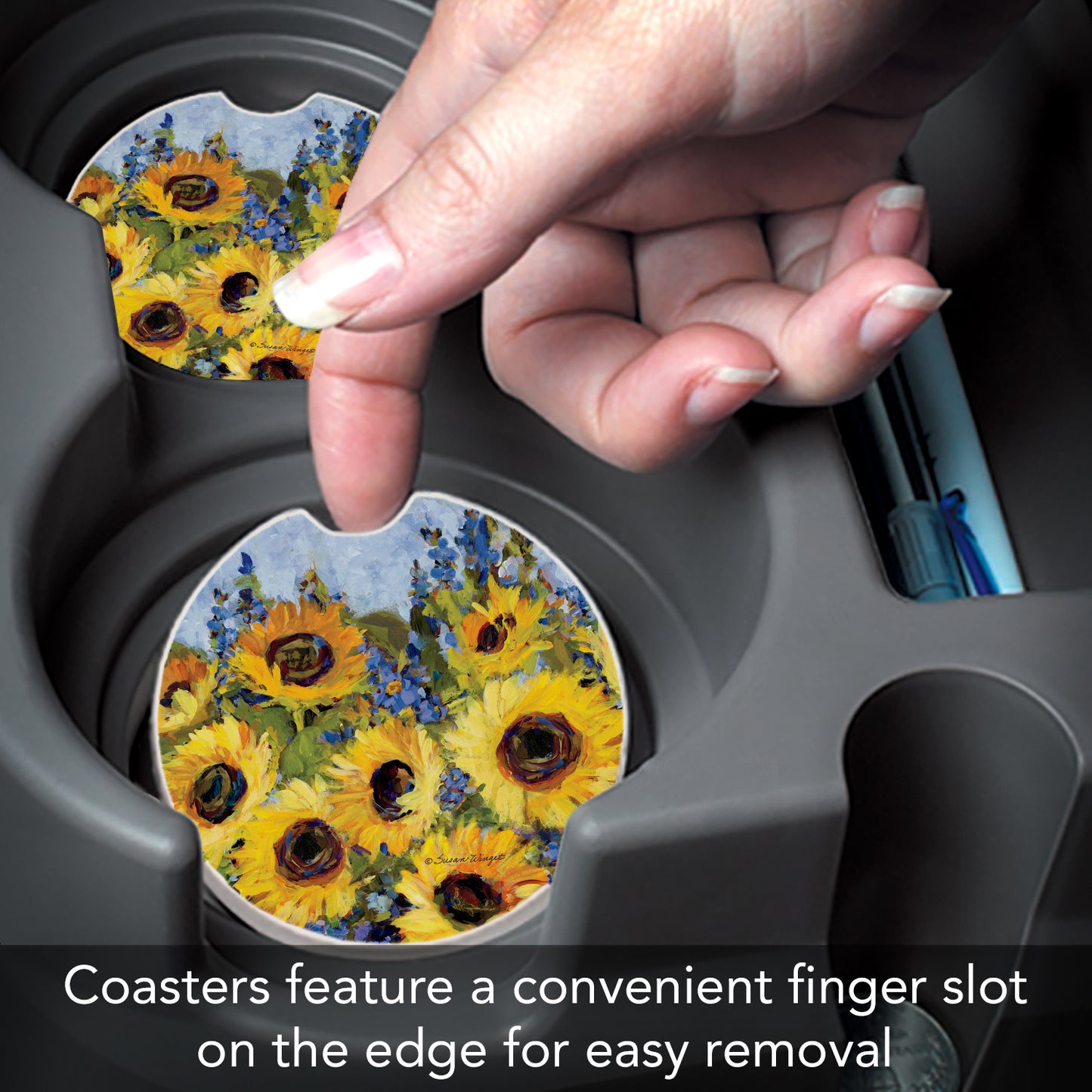 Gallery of Sunflowers 2 Pack Absorbent Stone Car Coasters 2.6" Manufactured in the USA