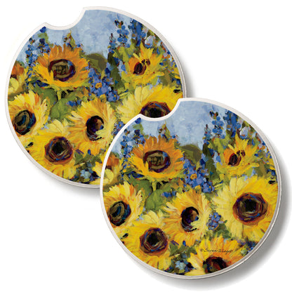 Gallery of Sunflowers 2 Pack Absorbent Stone Car Coasters 2.6" Manufactured in the USA