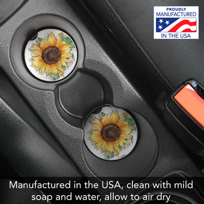 Sunflower Field 2 Pack Absorbent Stone Car Coasters 2.6" Manufactured in the USA