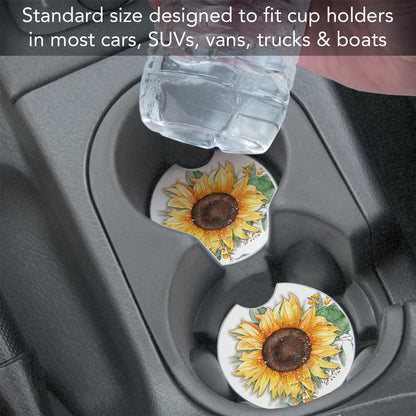 Sunflower Field 2 Pack Absorbent Stone Car Coasters 2.6" Manufactured in the USA