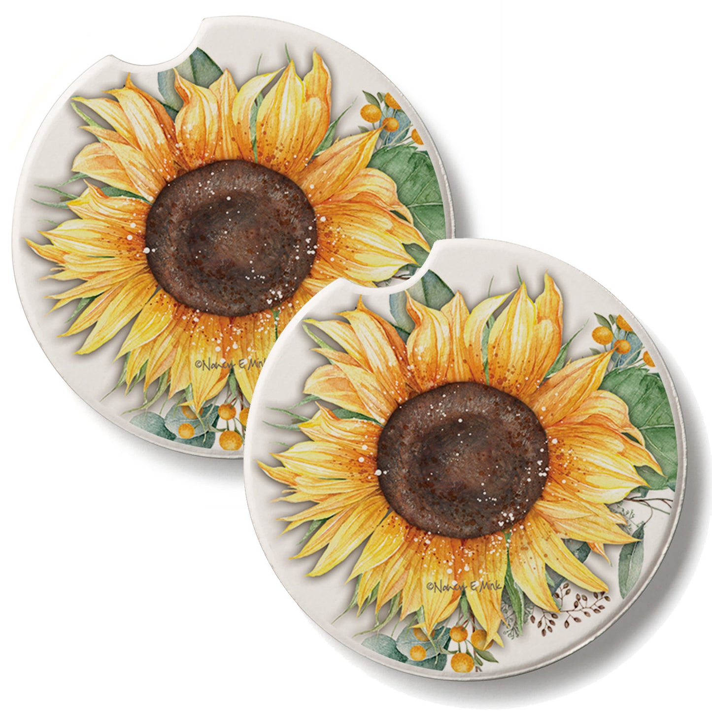 Sunflower Field 2 Pack Absorbent Stone Car Coasters 2.6" Manufactured in the USA