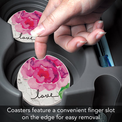 Peony Love 2 Pack Absorbent Stone Car Coasters 2.6" Manufactured in the USA