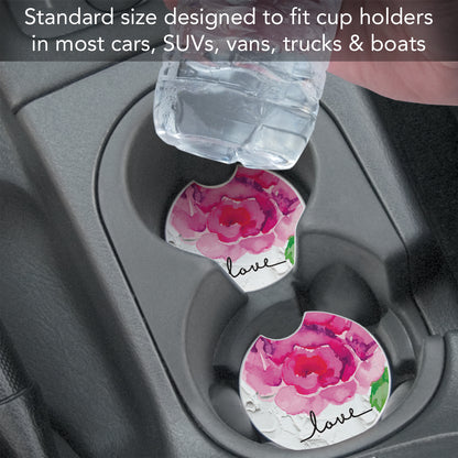 Peony Love 2 Pack Absorbent Stone Car Coasters 2.6" Manufactured in the USA